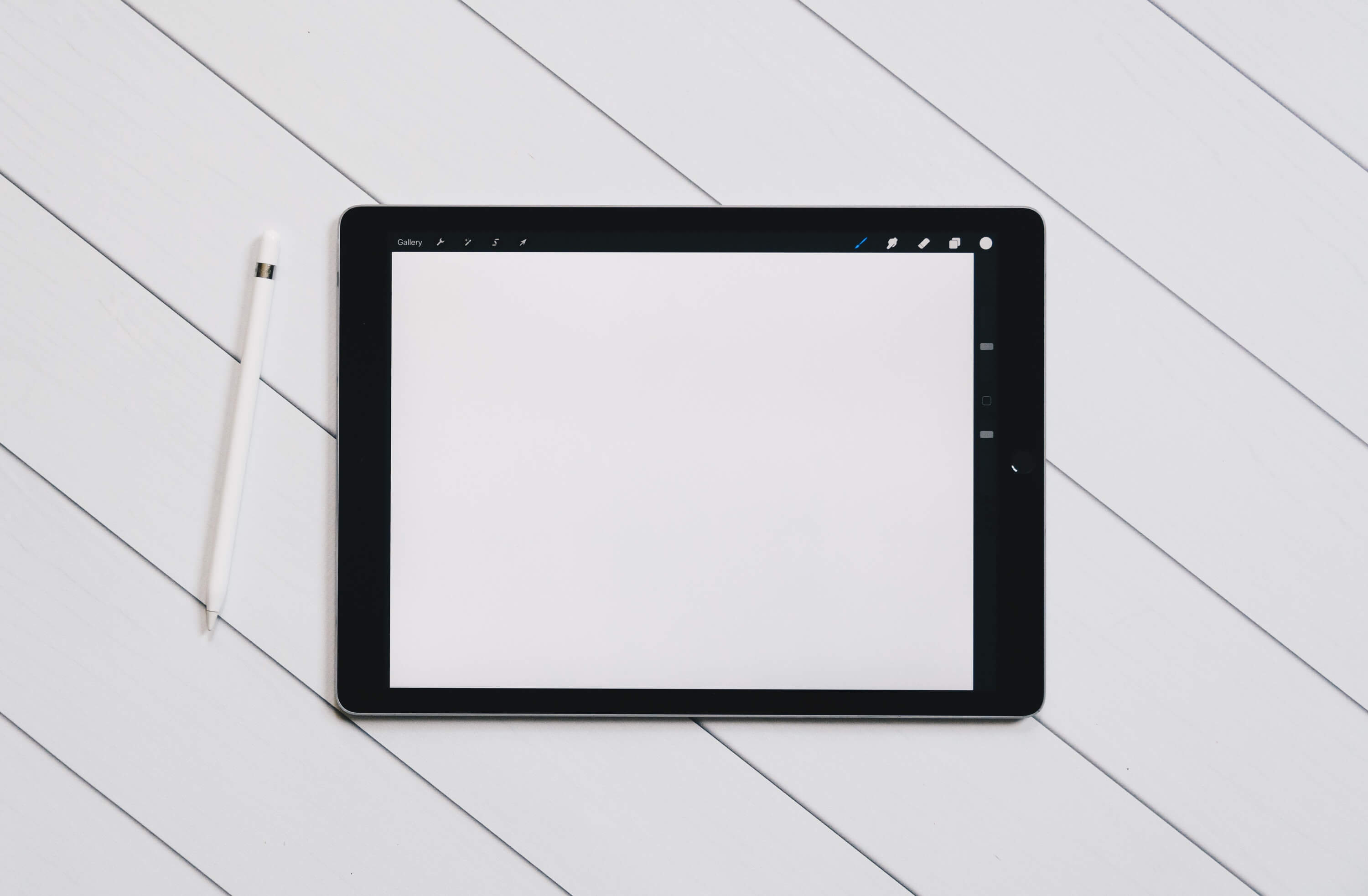 Tablet on white surface